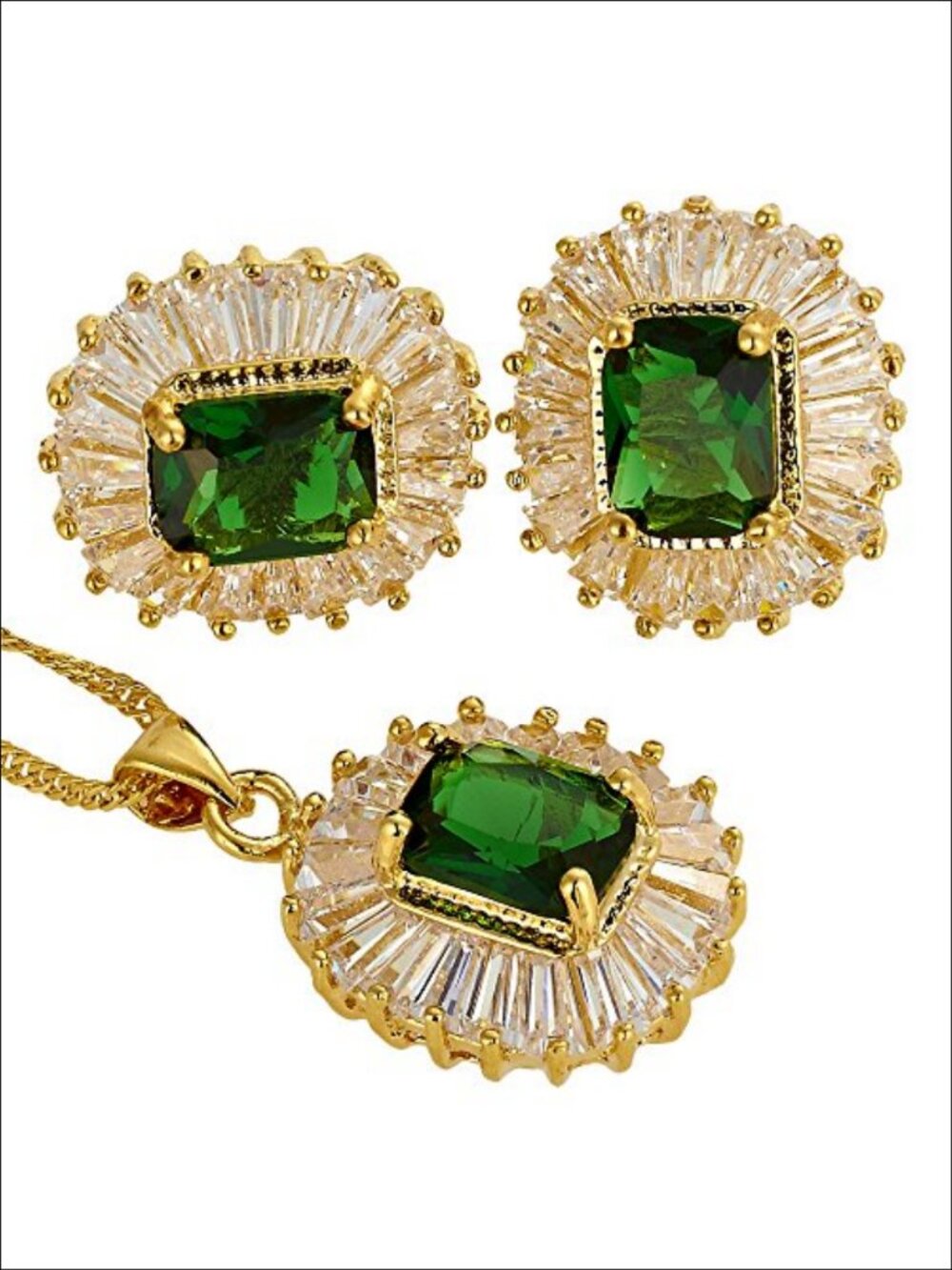 14K Gold Plated Multicolor CZ Wedding Jewelry Set with Necklace & Earrings
